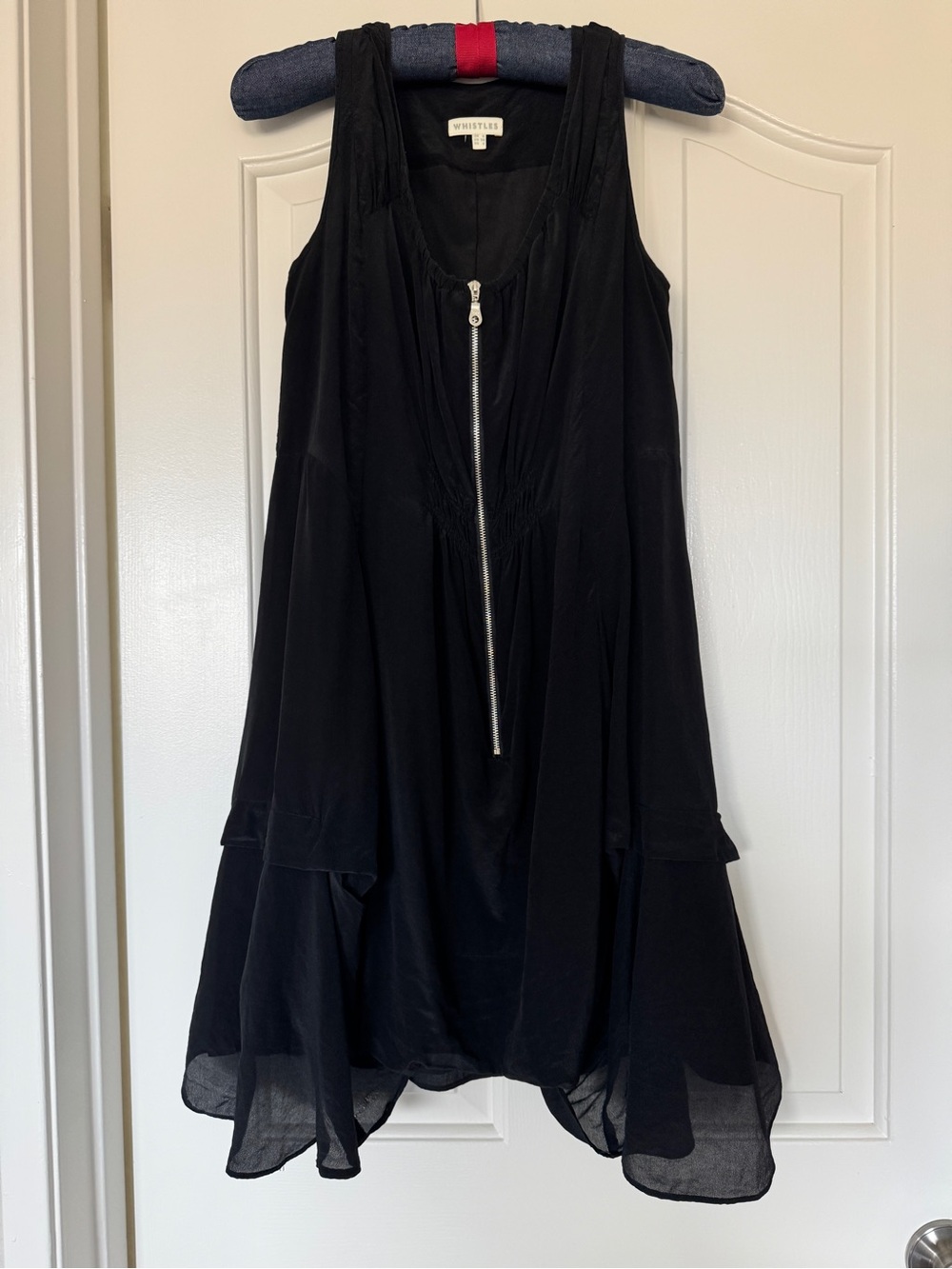 Whistles 100% Silk Black Asymmetrical Mini Dress Zip Front Size 2
